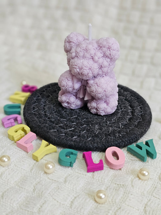 Lavender Beary Ribbon: The Scented Candle Delight - SnugglyGlow
